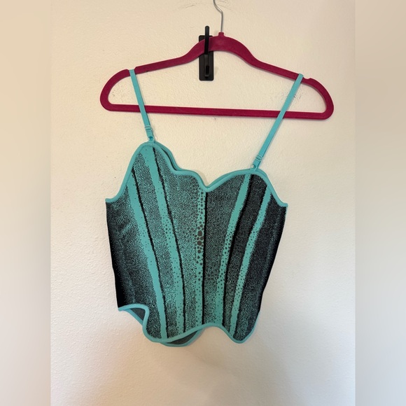 NWT PH5 Camellia Denim Print Tank Top Knit Corset Asymmetrical Blue Black Medium - Picture 7 of 12